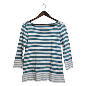 Pendleton Teal Striped Boatneck 3/4 Sleeve T-Shirt Sz S